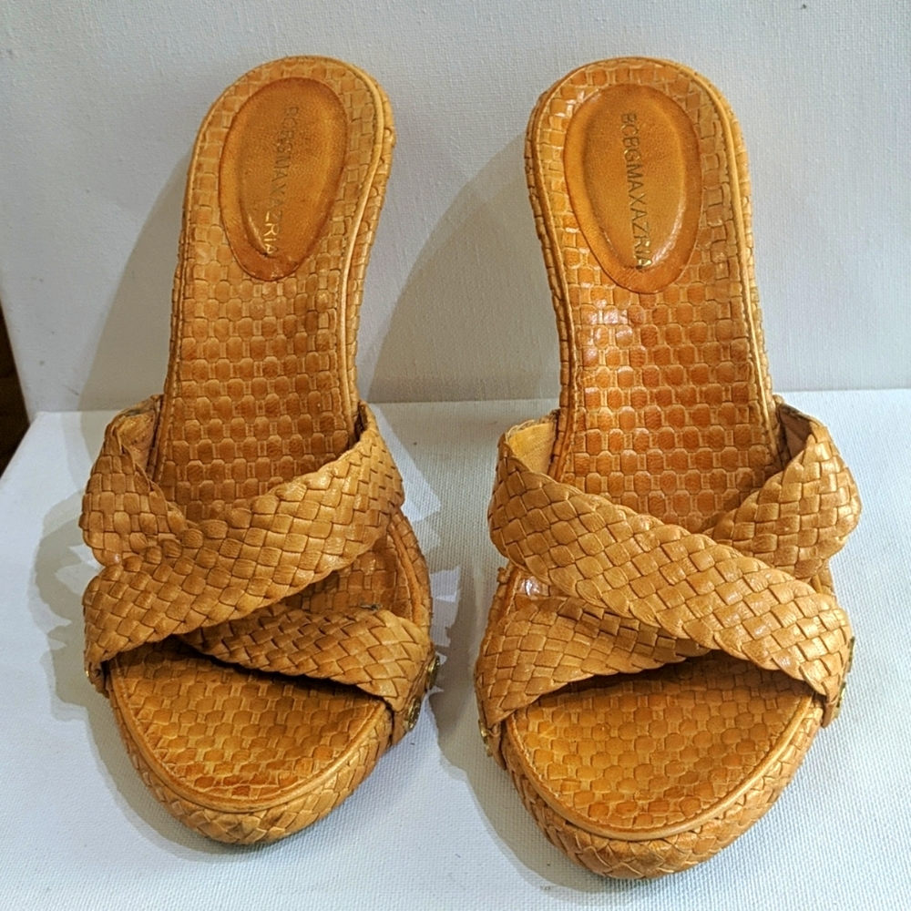 Woven leather mustard yellow woven sandels